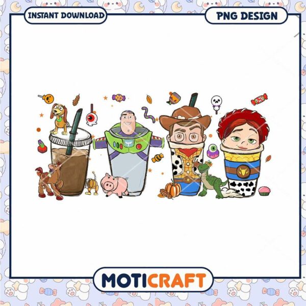 Halloween Toy story coffee cups png, Horror Disney cartoon png