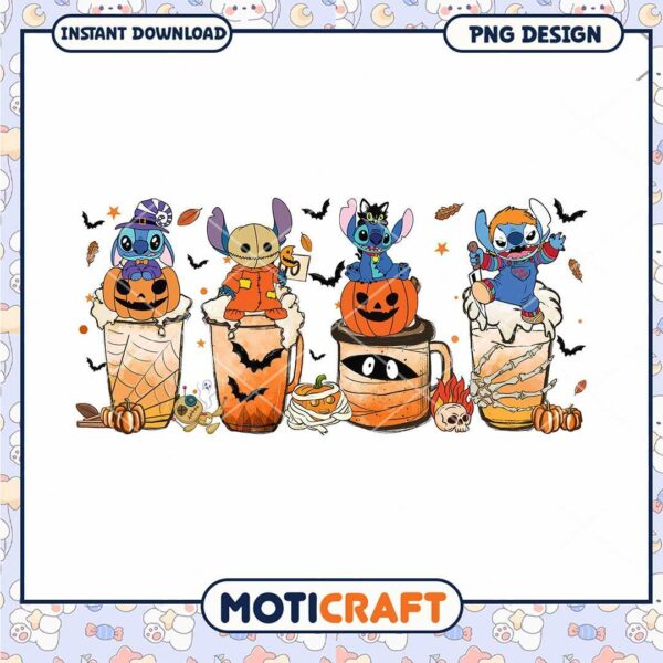 Halloween Stitch coffee cups png, Horror Stitch pupkin png
