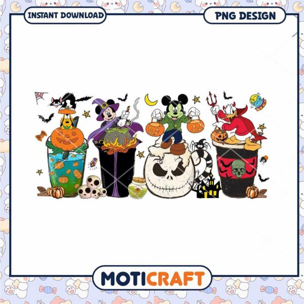 Halloween Disney friends coffee cups png, Horror Mickey mouse png