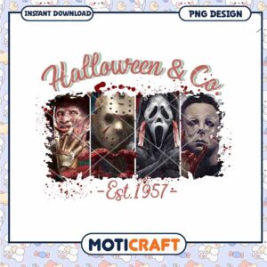 Halloween and co est 1957 png, Horror killer gang poster png