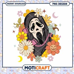 Ghostface fall floral art png, Horror killers floral clipart png.