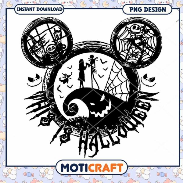 This is Halloween Mickey head png, Jack and Sally couple png
