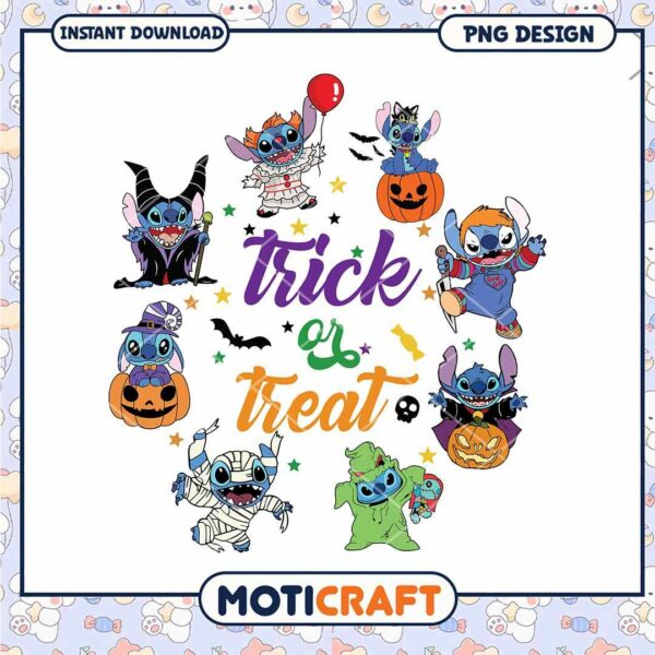 Stitch halloween Trick or Treat png, Stitch halloween png