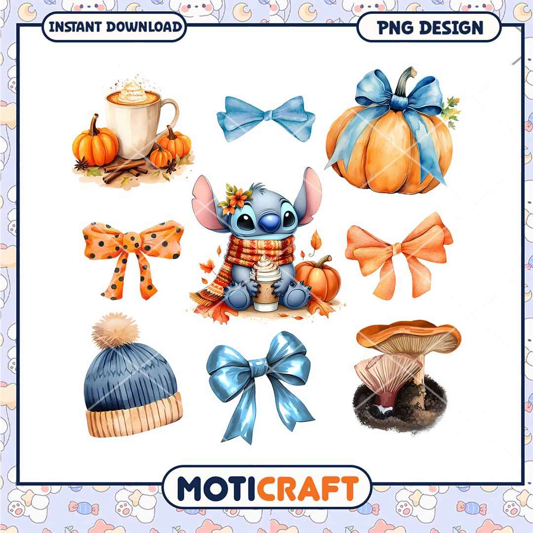 Stitch fall season png, Disney Stitch orange fall art png