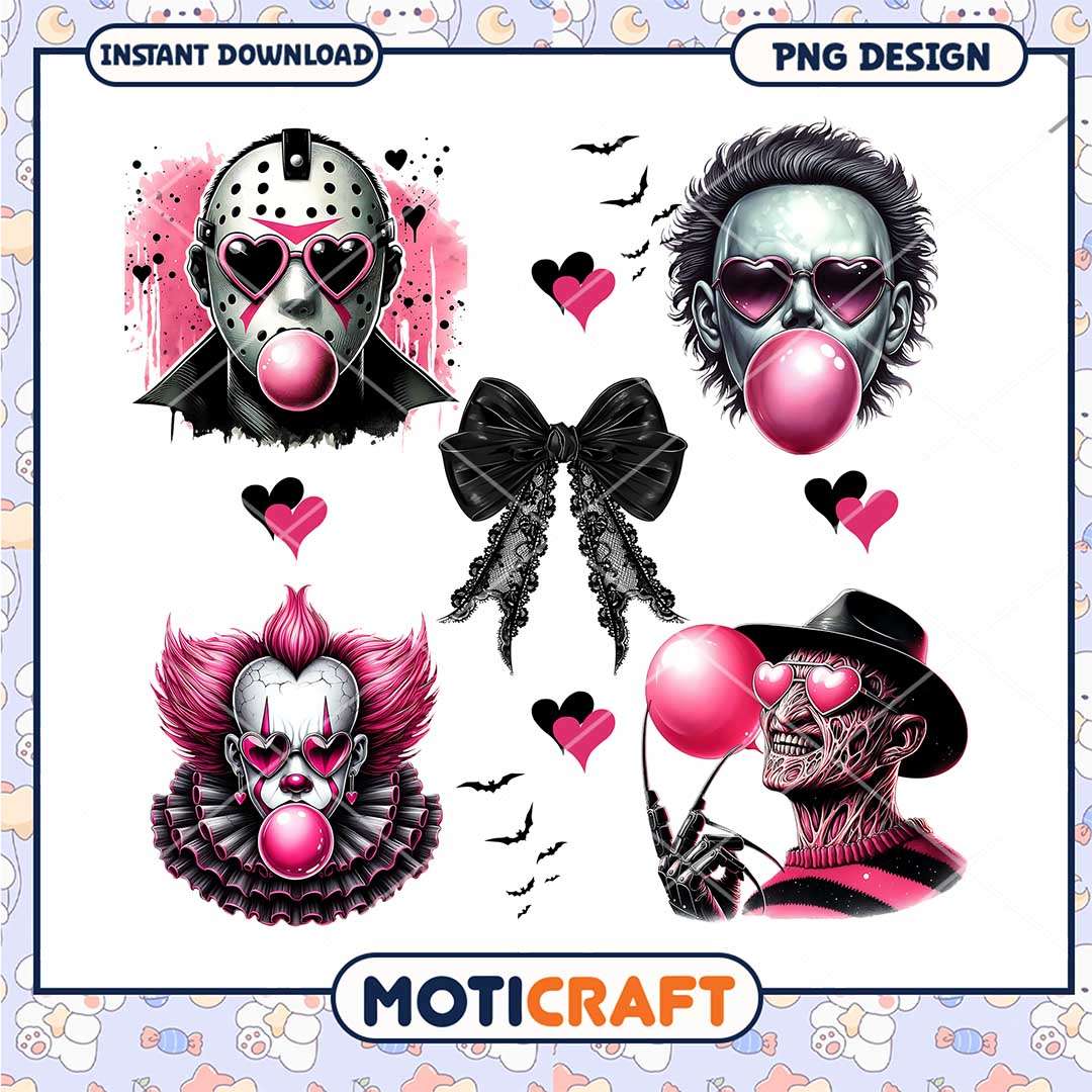 Pink horror killers png, Halloween cool bubble killer png