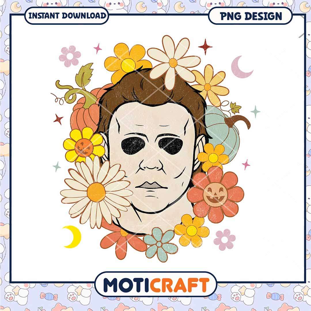 Myers fall floral art png, Horror killers floral clipart png.