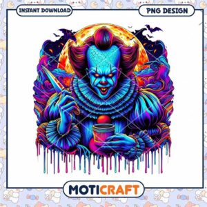 IT Pennywise colorful background poster, Horror killers drinking coffee png