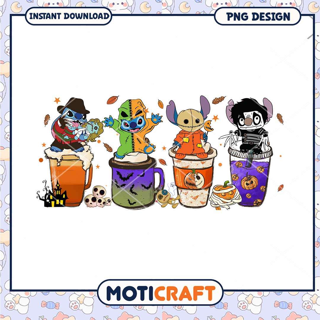 Horror killers Stitch coffee cups png, Halloween killer Stitch png Horror killers Stitch coffee cups png, Halloween killer Stitch png