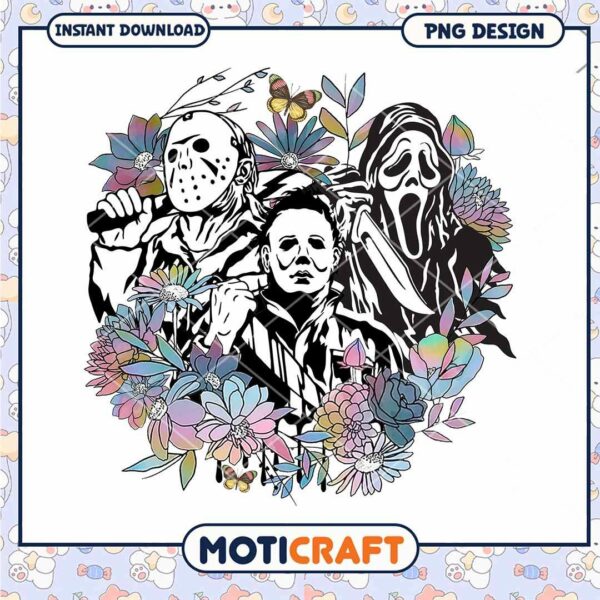 Horror ghostface, Myers png, Halloween floral killer png