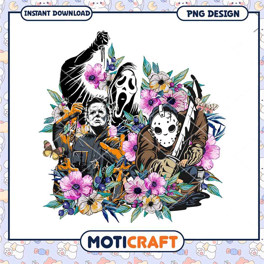 Horror ghostface, Myers floral png, Halloween floral killer png