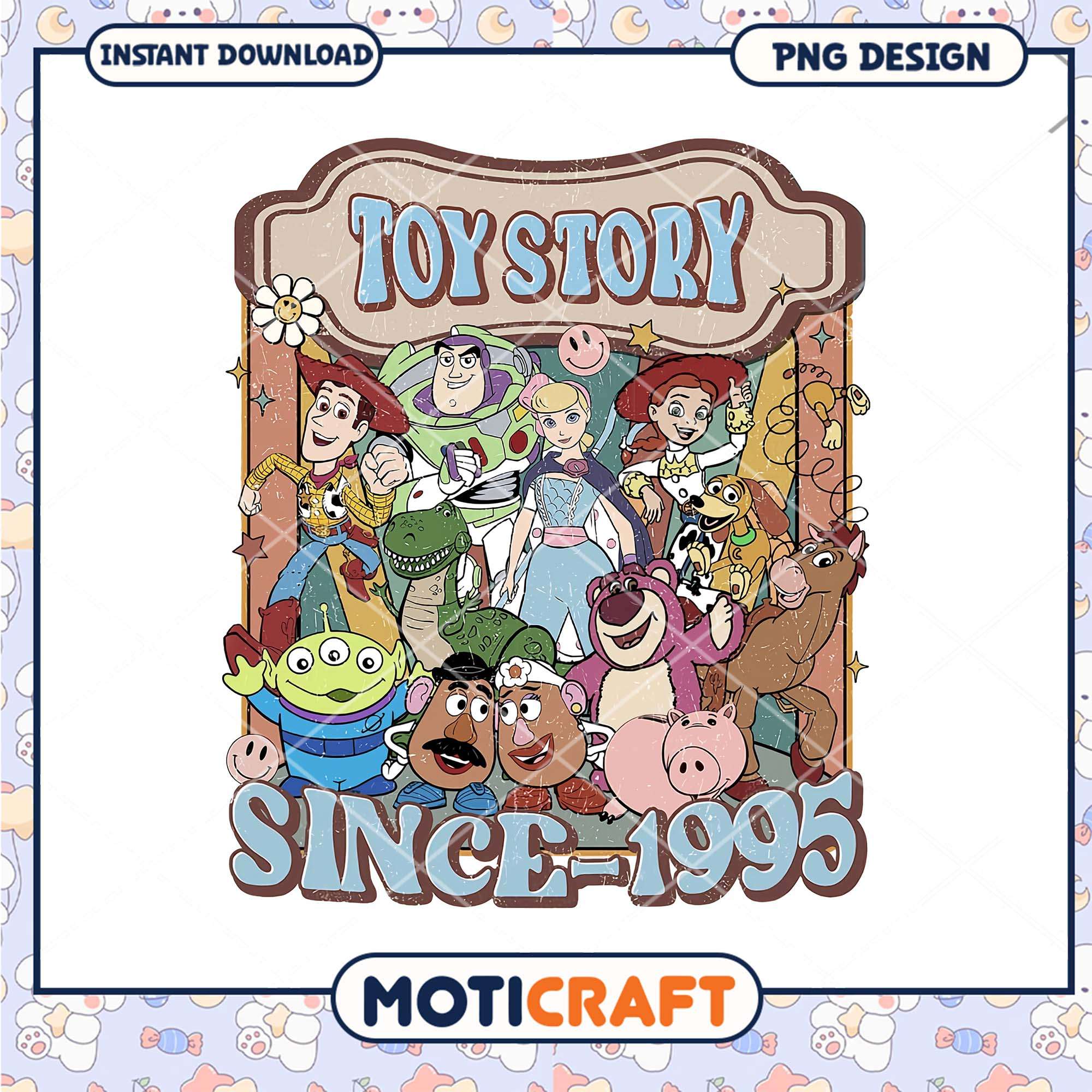 Toy story since 1995 toys png, Disney Pixar movies characters png