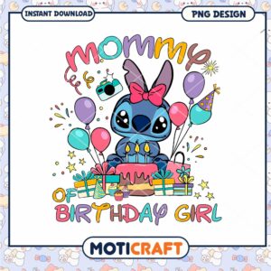 Stitch mommy of birthday girl png, Disney Stitch cartoon png