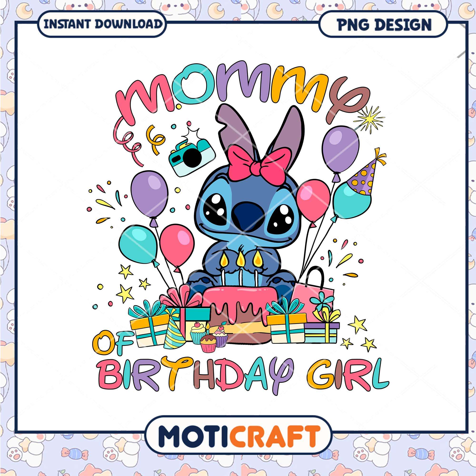 Stitch mommy of birthday girl png, Disney Stitch cartoon png