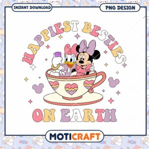 Minnie and Daisy Happiest Besties On Earth, Disney coffee cup png