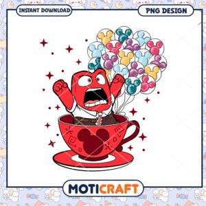 Inside out Anger emotion tea cup png, Disney Pixar cartoon png