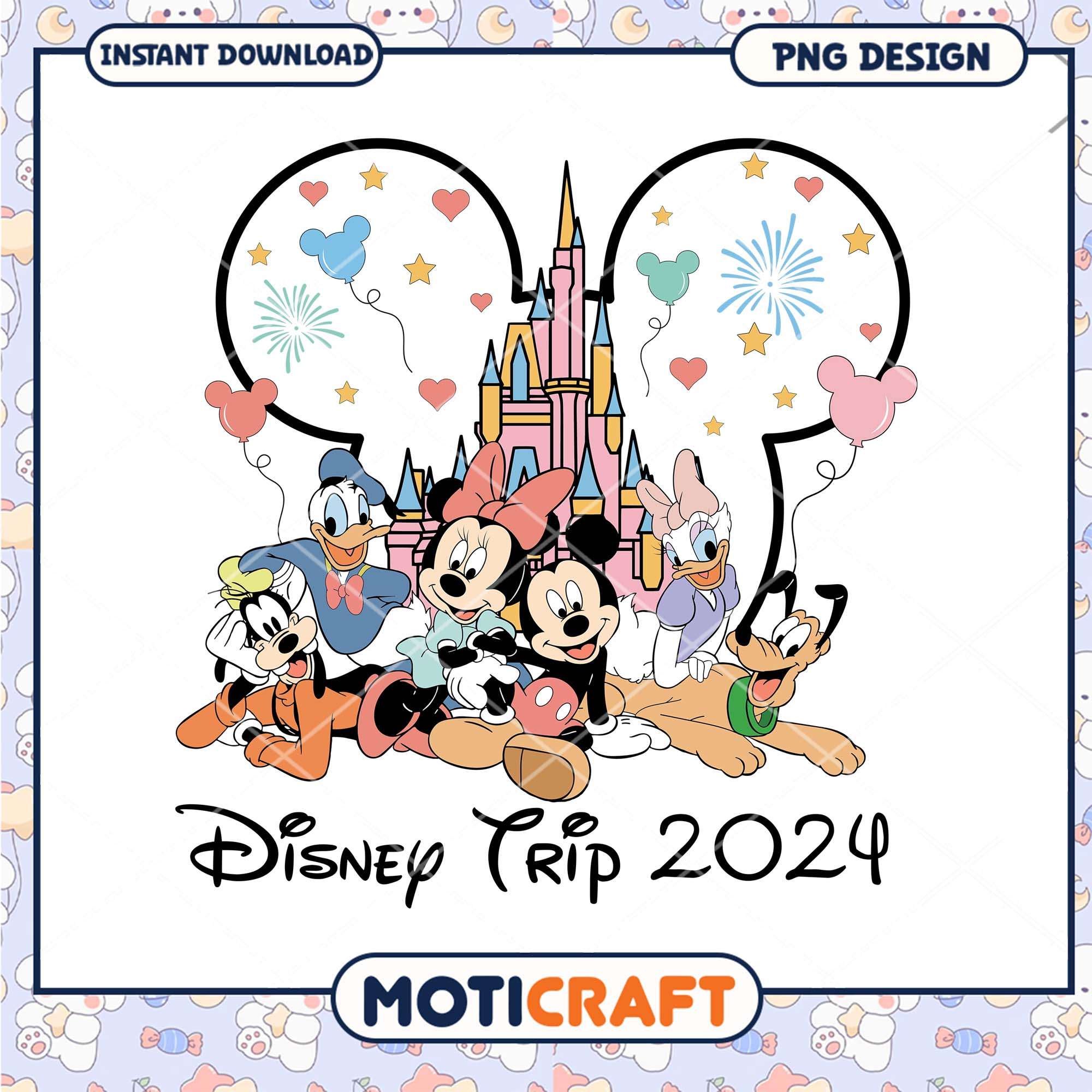 Disney trip 2024 png, Disneyworld friends castle art png