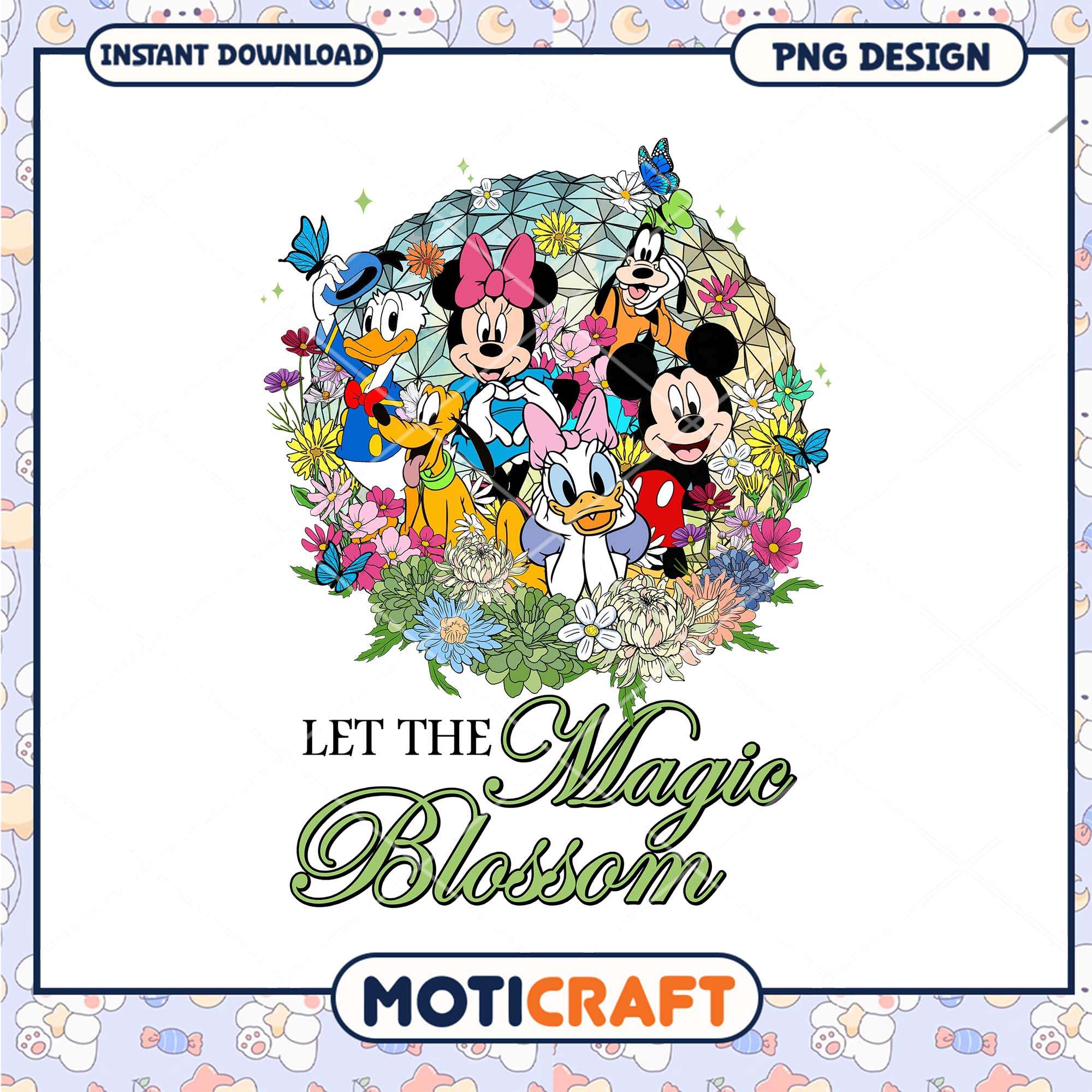 Disney friends let the magic blossom png, Disney floral friends png