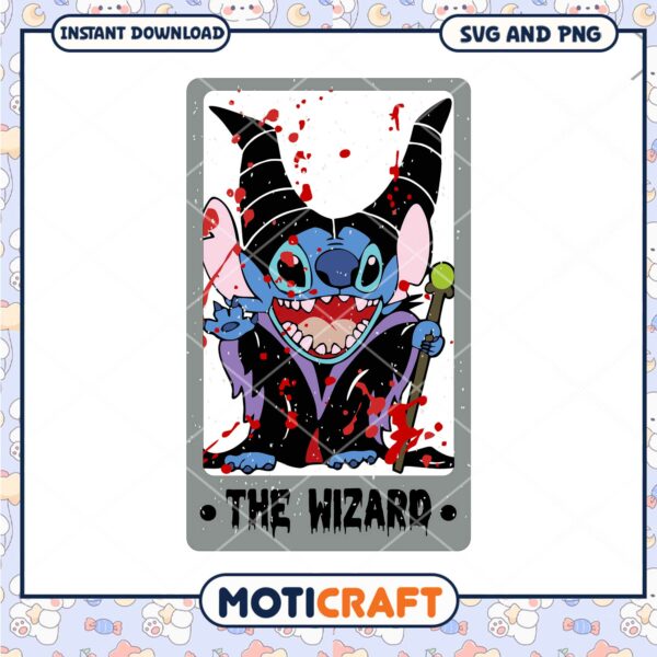 Stitch the wizard card png, Halloween Disney Stitch character png