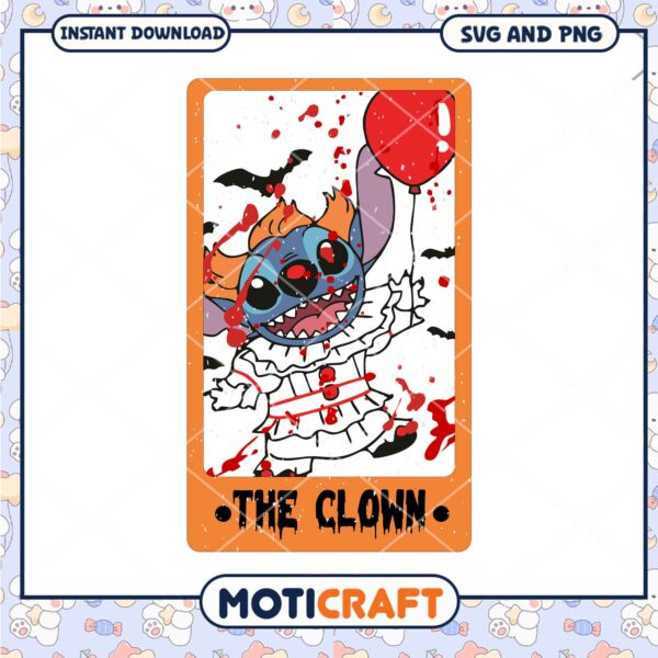 Stitch the clown card png, Halloween Disney Stitch character png
