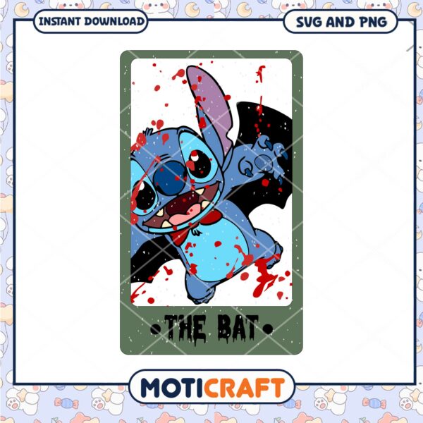 Stitch the bat card png, Halloween Disney Stitch character png