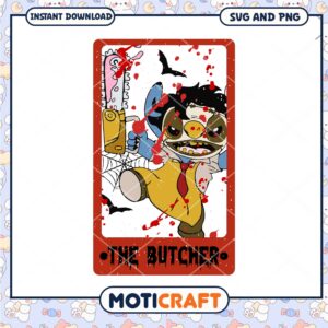Stitch the butcher card png, Halloween Disney Stitch character png