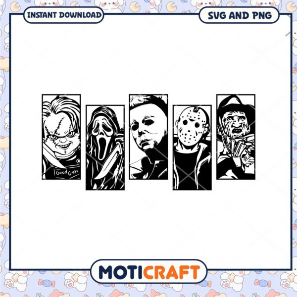 Horror killers black and white art png, Horror killer squad png