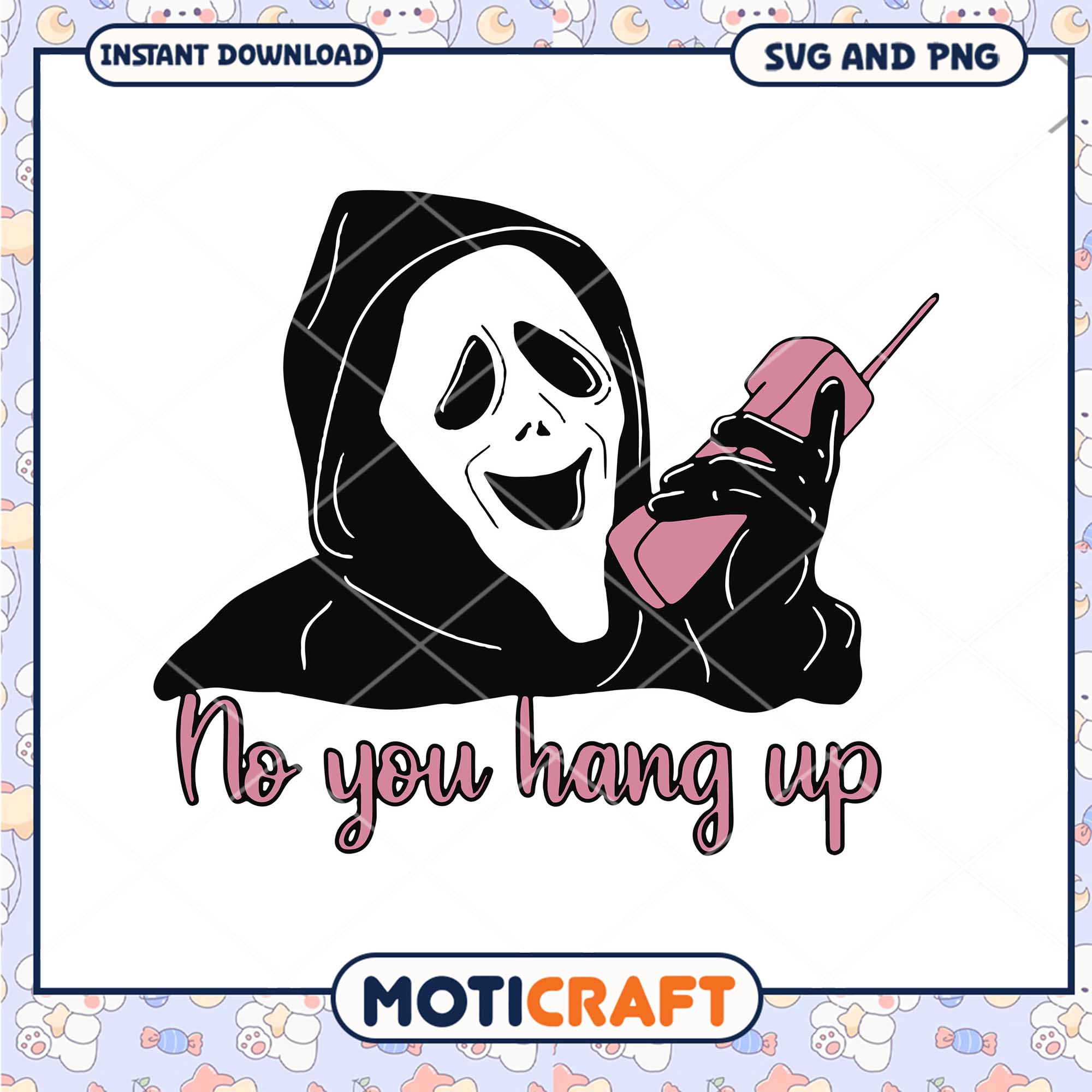 Ghostface smiley no you hang up png, Horror pink ghostface png