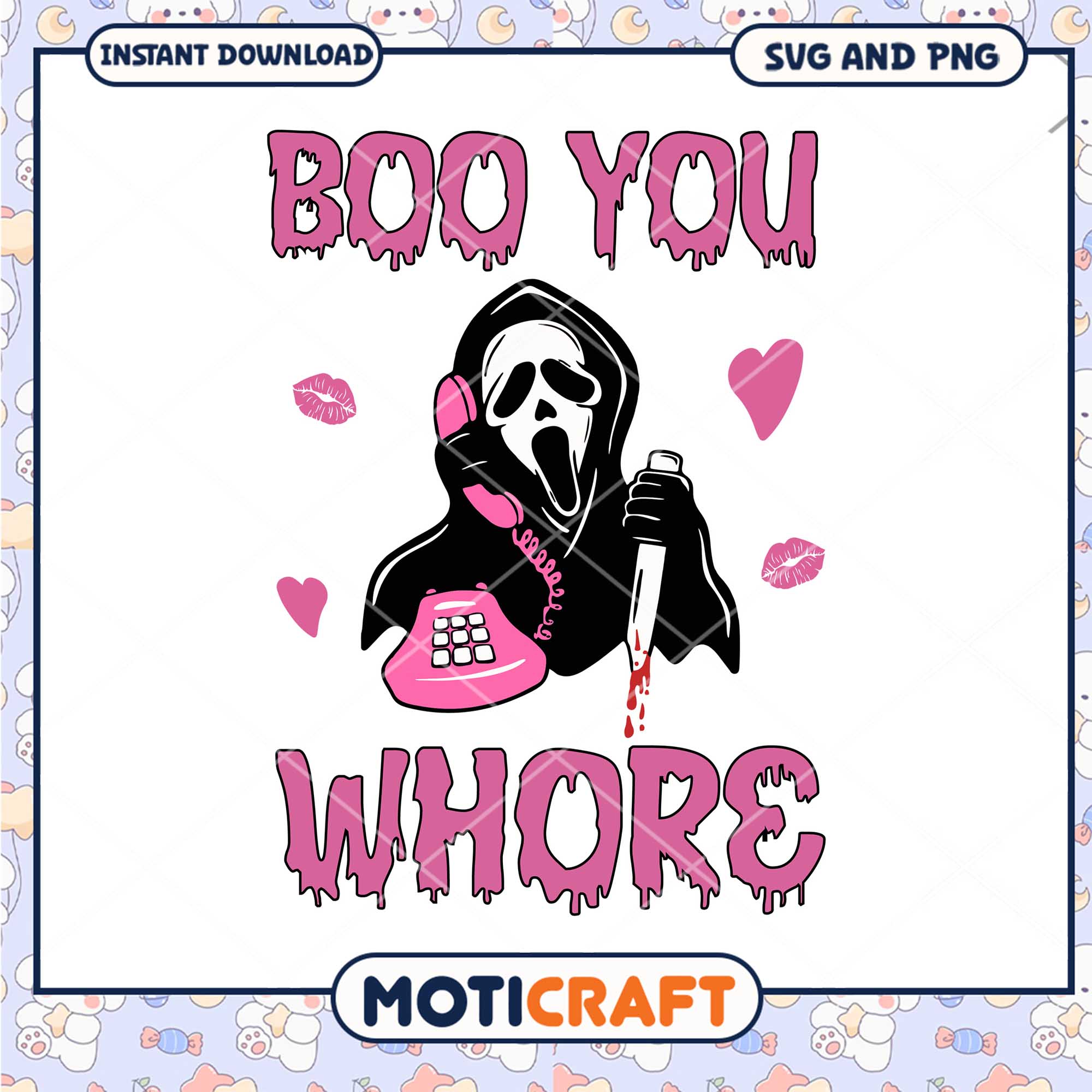 Ghostface boo you whore png, Horror pink ghostface png