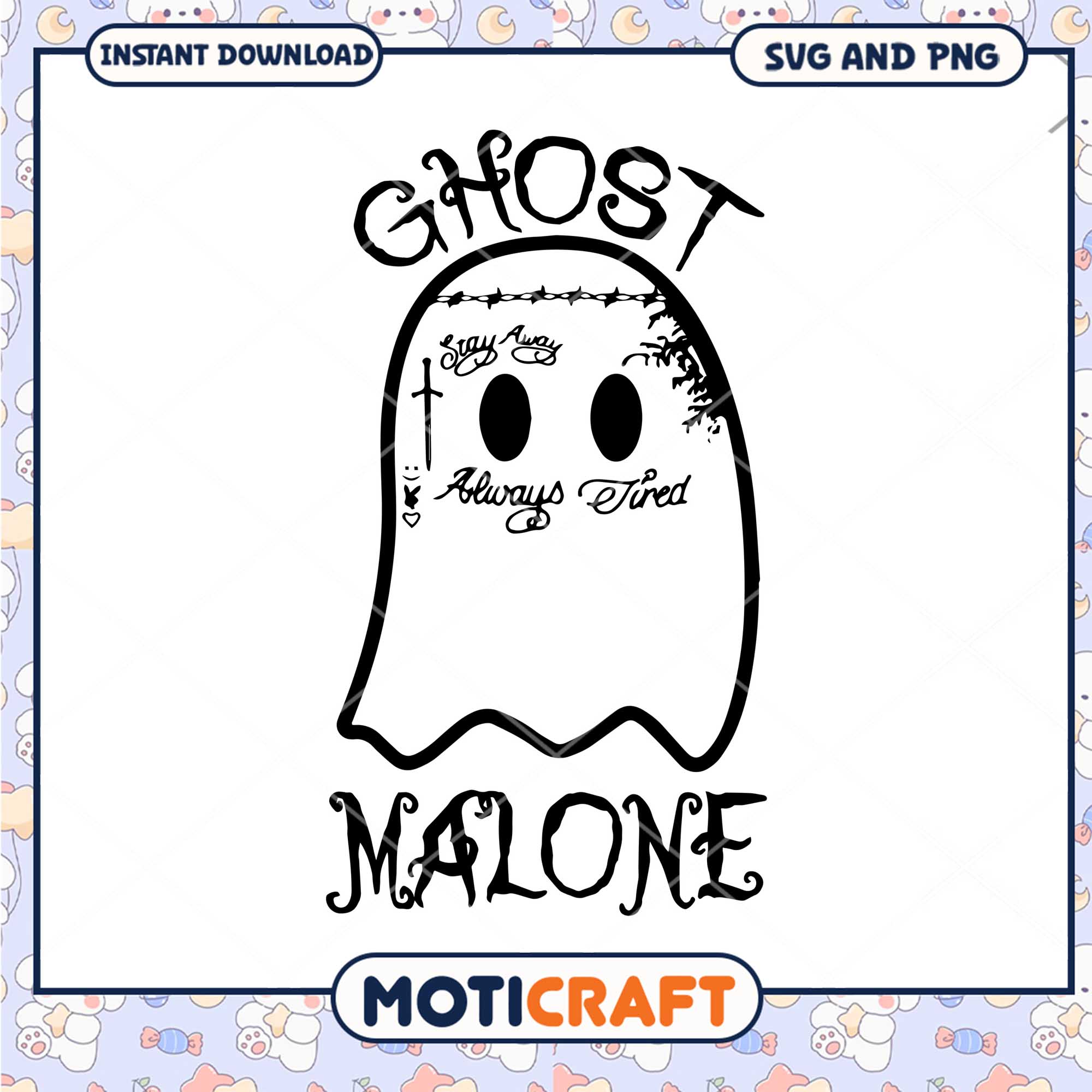 Ghost Malone always tired png, Halloween Post Malone funny png