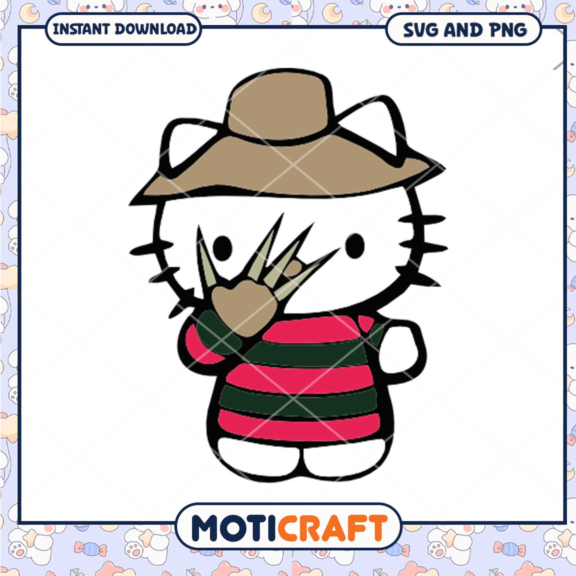 Freddy killer Hello Kitty halloween svg, Halloween svg, Hello Kitty svg