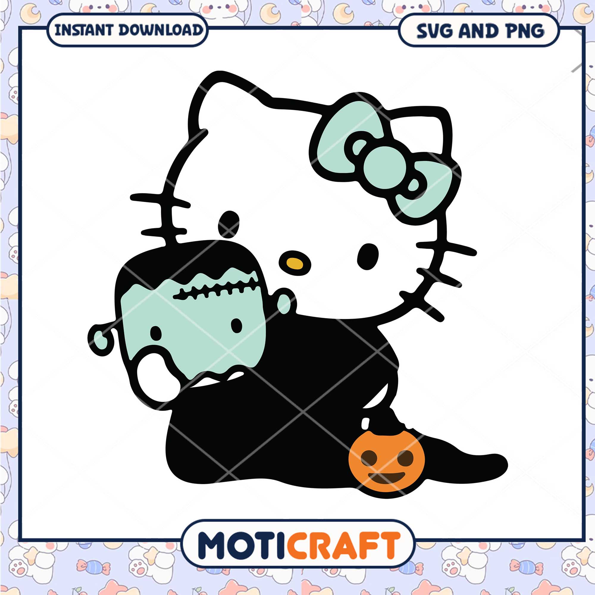 Frankenstein horror Hello Kitty halloween svg, Halloween svg, Hello Kitty svg (2)