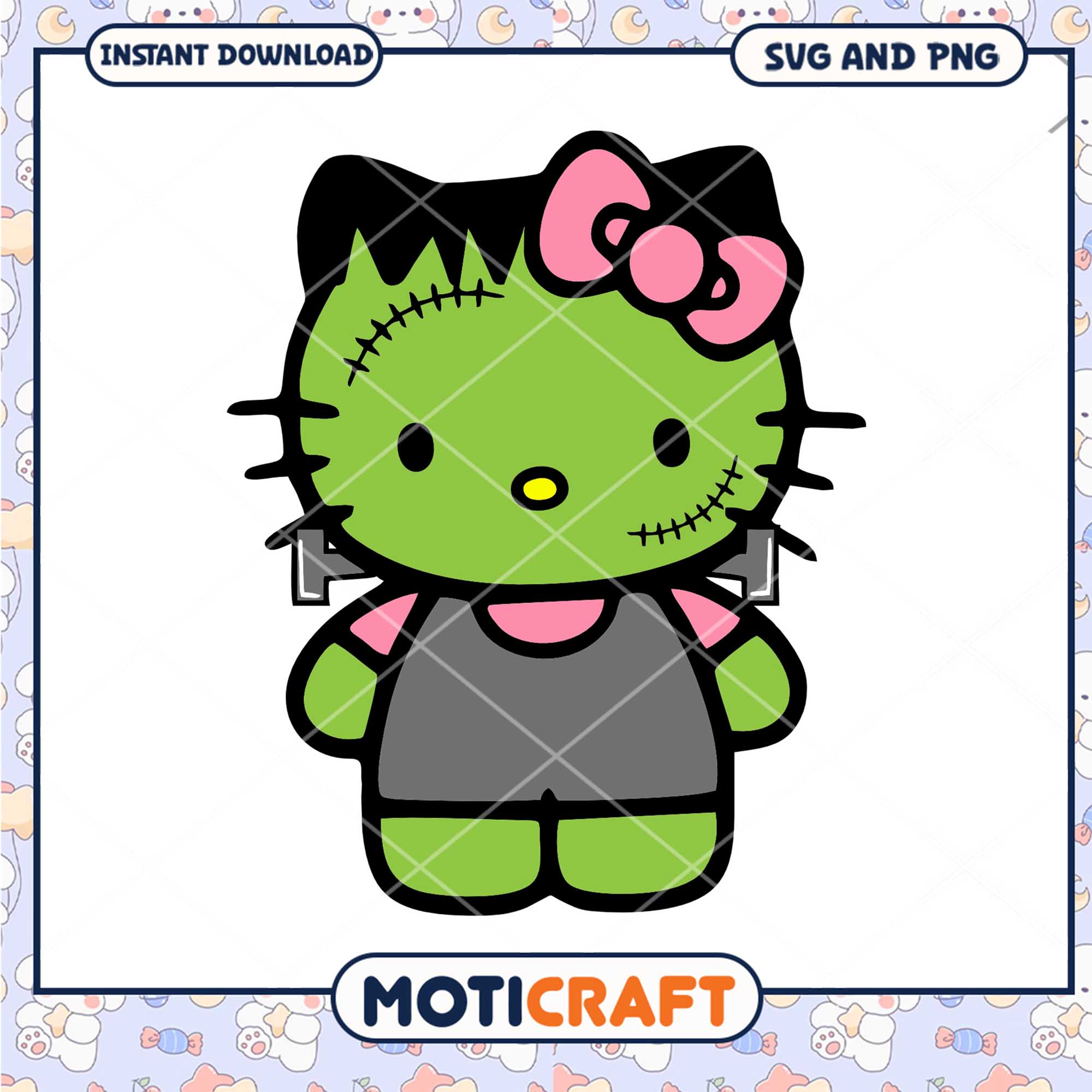 Frankenstein horror Hello Kitty halloween svg, Halloween svg, Hello Kitty svg