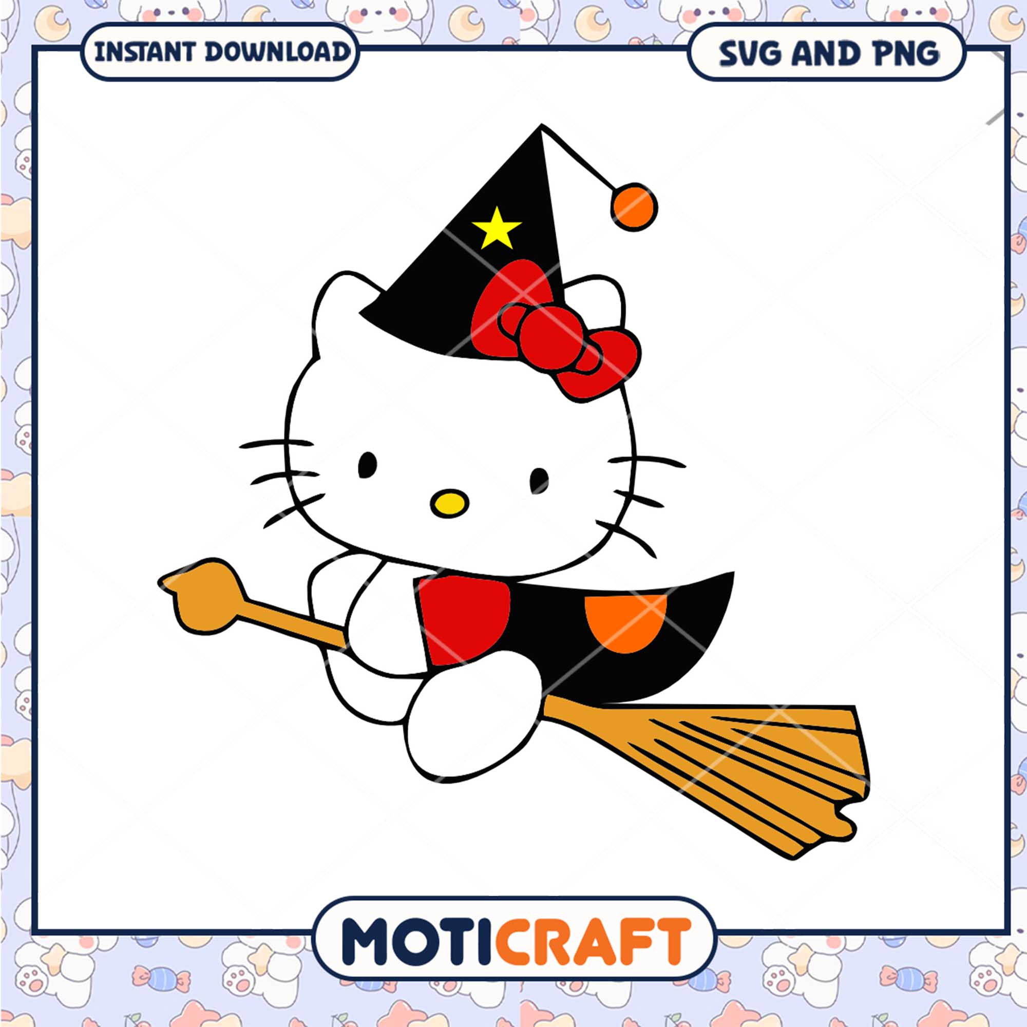 Flying witch Hello Kitty halloween svg, Halloween svg, Hello Kitty svg