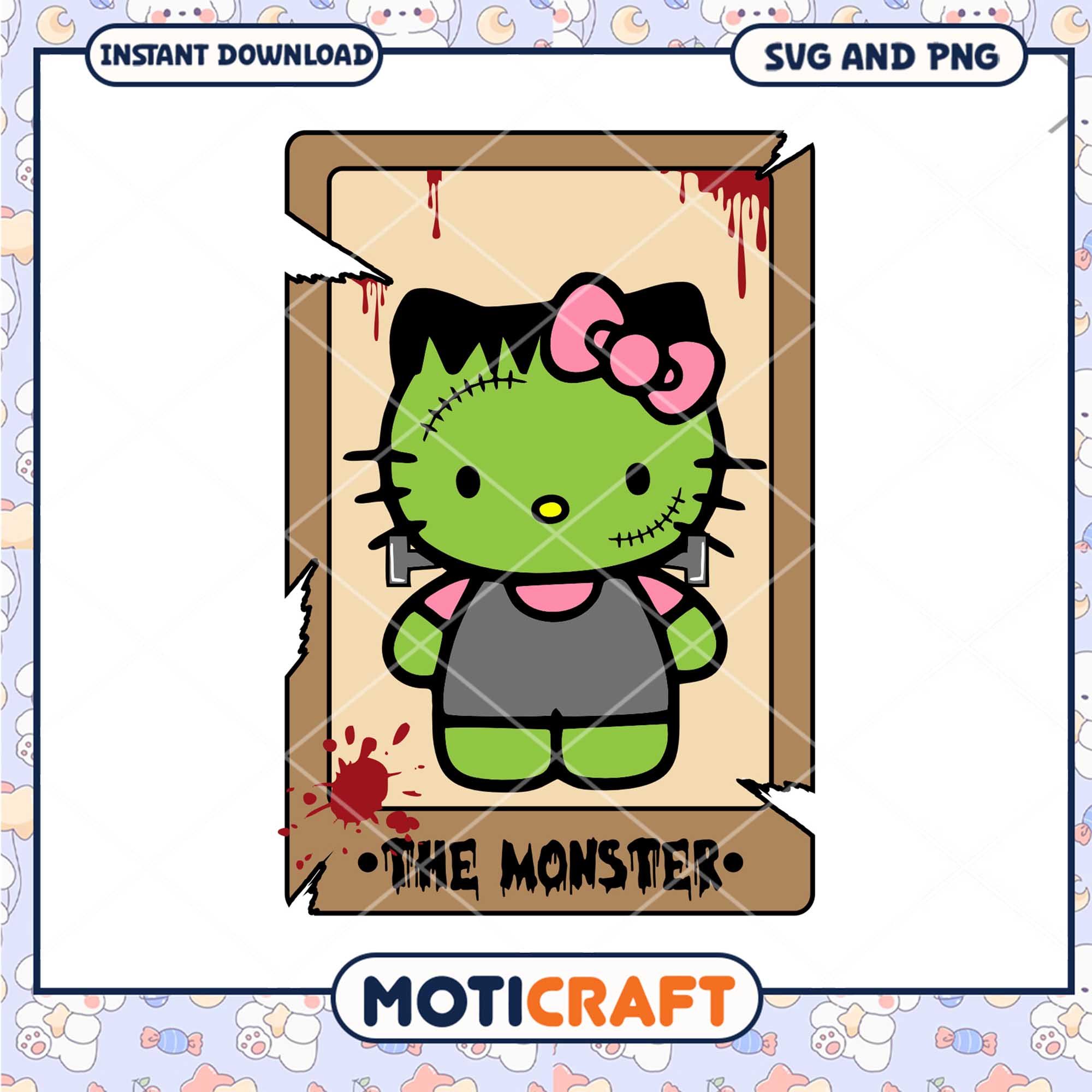 Frankenstein Hello Kitty halloween svg, Halloween svg, Hello Kitty svg