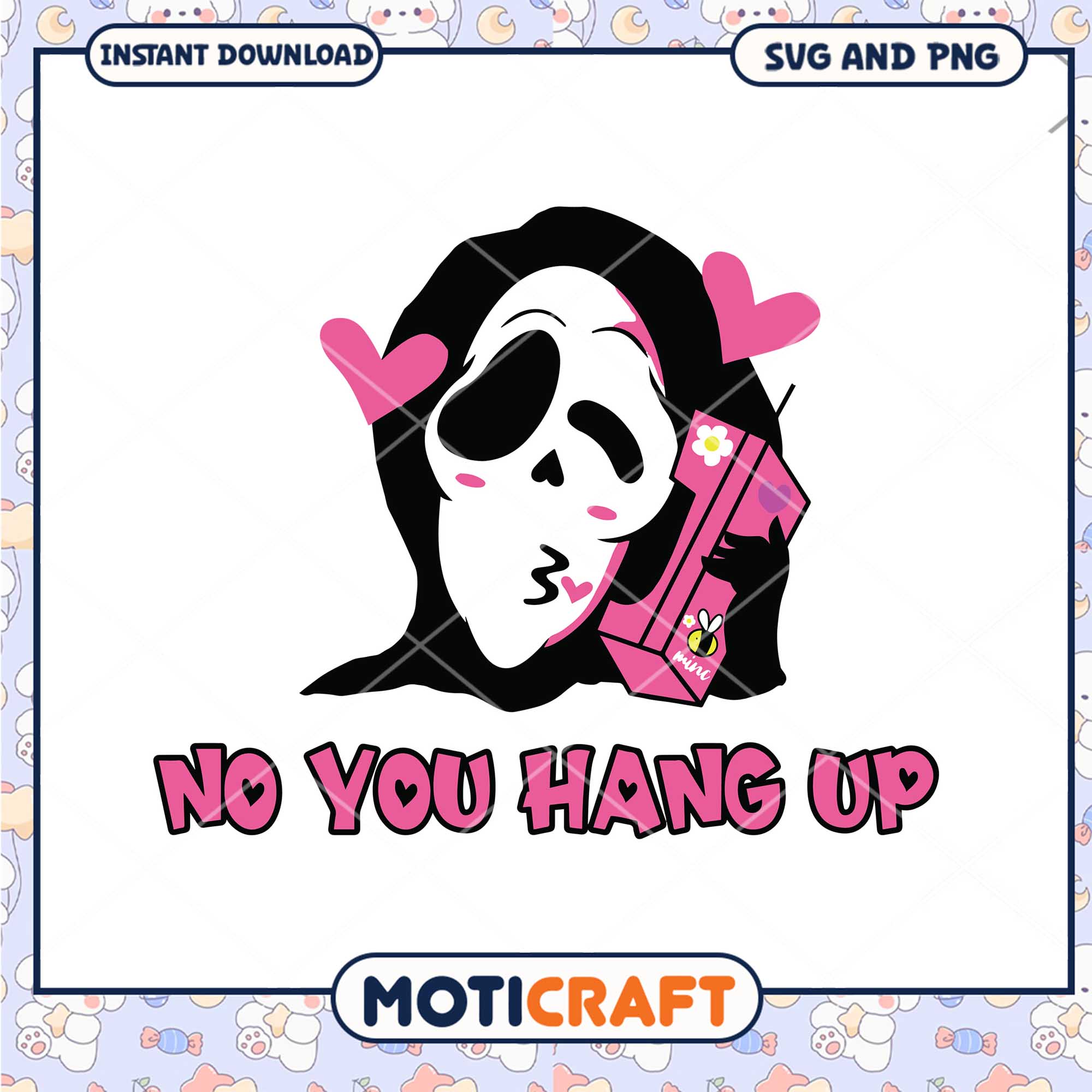 Cute Ghostface no you hang up, Horror pink ghostface png