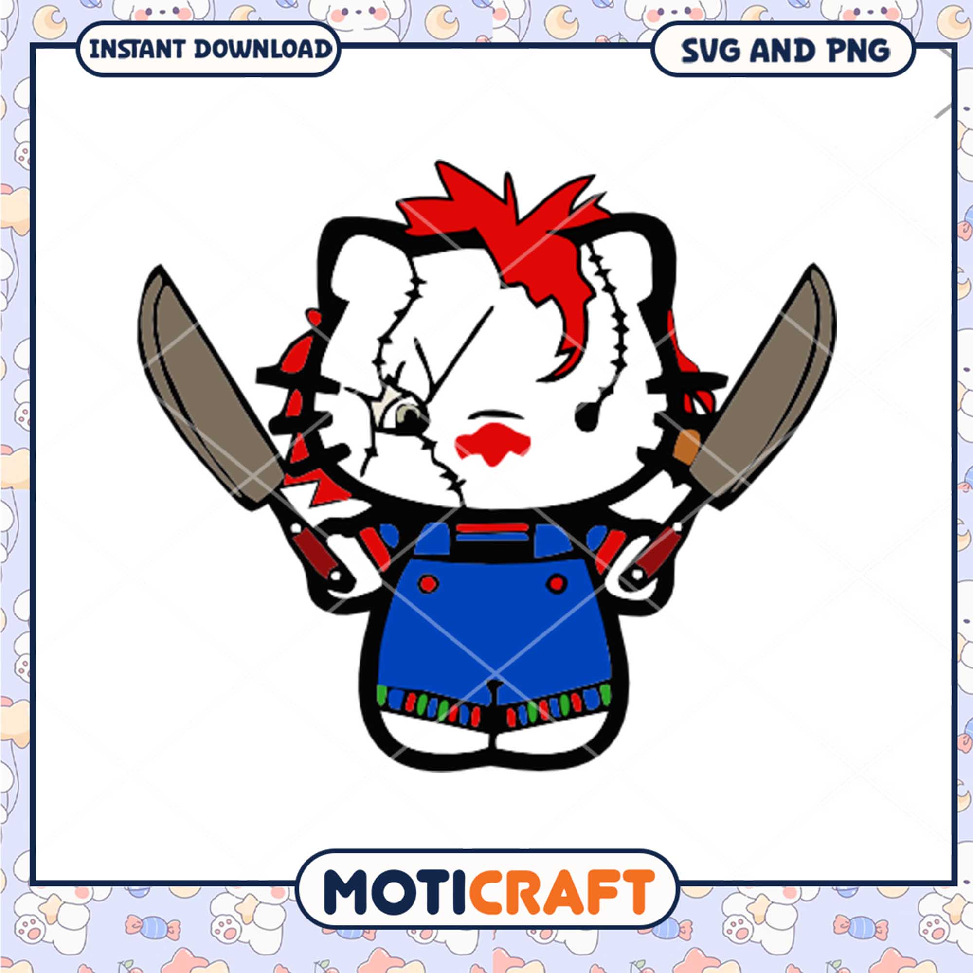 Chucky doll Hello Kitty halloween svg, Halloween svg, Hello Kitty svg