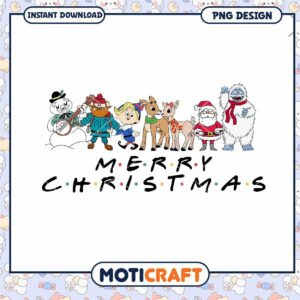 Merry Christmas PNG design with characters for instant download, colorful festive art for holiday celebrations