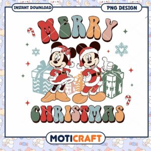 Merry Christmas PNG Design of Mickey and Minnie, Perfect for Holidays