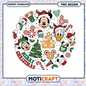 Merry Christmas PNG Design for Instant Download, Festive Mickey and Friends Graphics