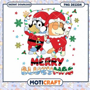 Merry Blueymas Festive PNG Design for Instant Download, Cute Characters