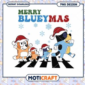 Merry Bluey Mas PNG Design, Perfect for Holiday Crafts and Gifts