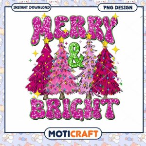 Merry and Bright Christmas PNG Design, Perfect for Holiday Crafts