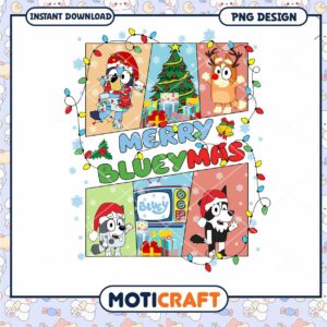 Merry Bluey Christmas PNG Design, Instant Download for Festive Fun