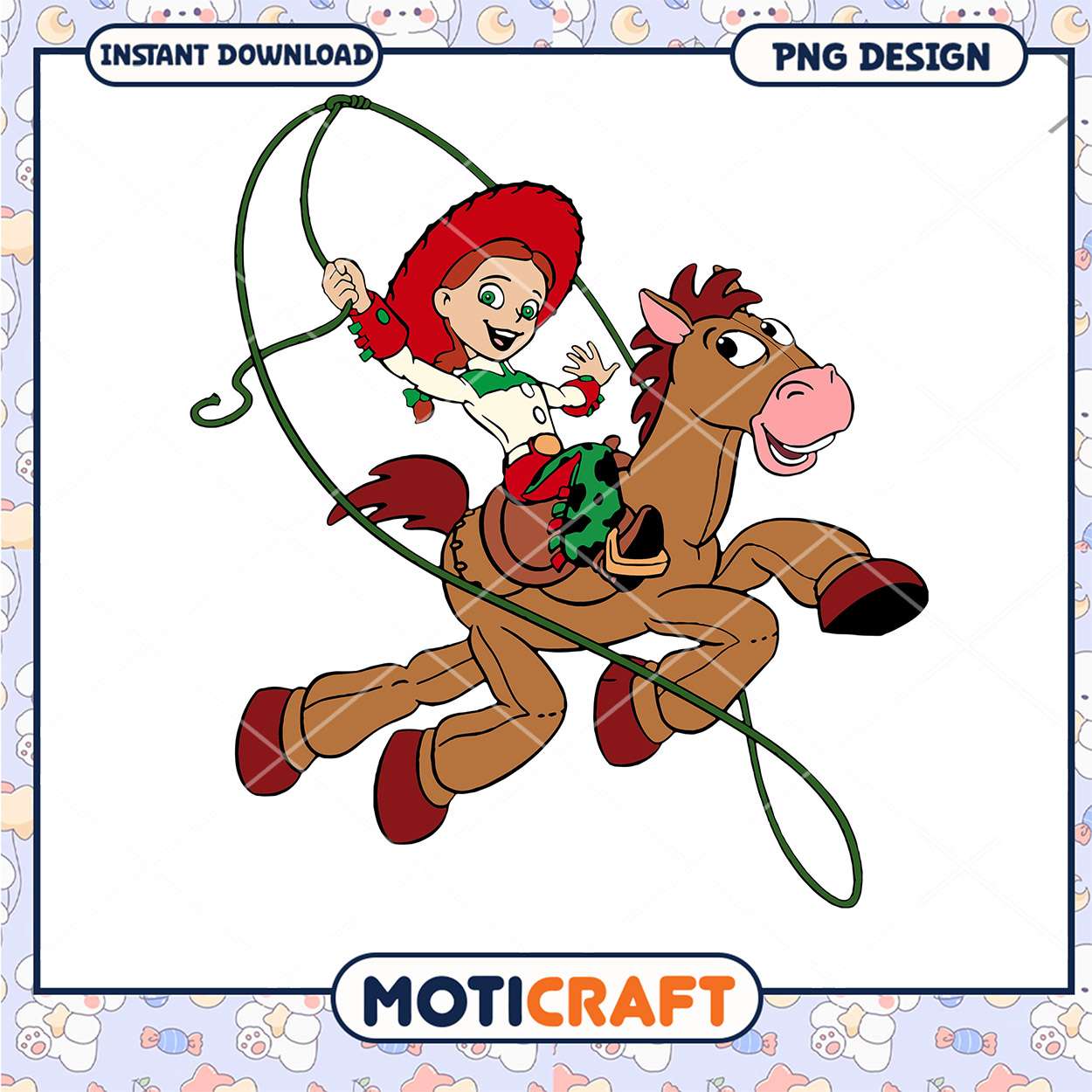 Jessie and her horse graphic design, fun PNG for crafts and decor Jessie and her horse graphic design, fun PNG for crafts and decor