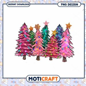 Colorful Christmas Trees PNG Design