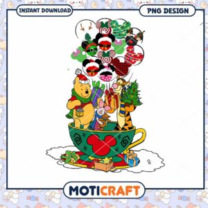 Christmas Winnie the Pooh design, instant download PNG file