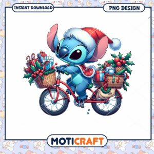 Christmas Themed PNG Design, Cute Character on Bicycle with Gifts