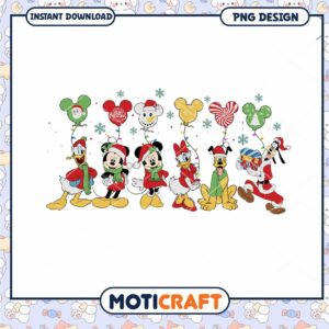 Christmas Cartoon Characters with Balloons, Perfect for Festive Fun