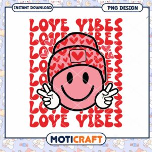 Love Vibes PNG Design Smiley Face with Hearts Instant Download Art