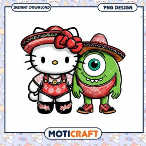 Hello Kitty and Mike Wazowski Cute PNG Downloadable Design Cute Art